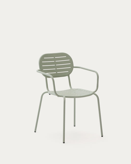 Brai stackable outdoor chair with armrests in turquoise galvanised steel