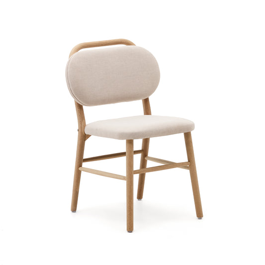 Helda chair in beige chenille and solid oak wood FSC Mix Credit