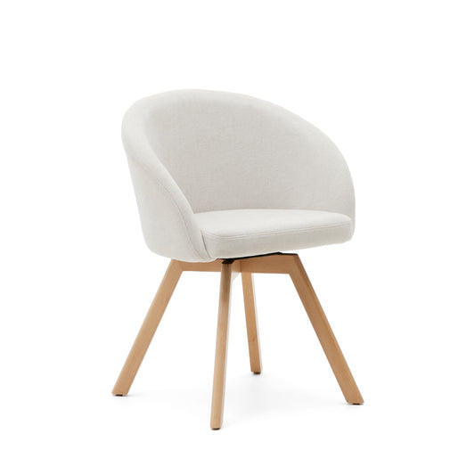 Marvin beige chenille swivel chair with solid beech wood legs in a natural finish FSC 100%