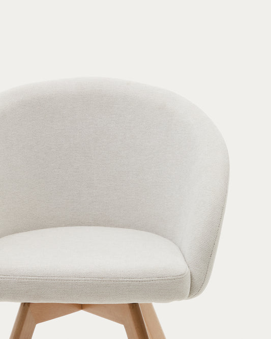 Marvin beige chenille swivel chair with solid beech wood legs in a natural finish FSC 100%