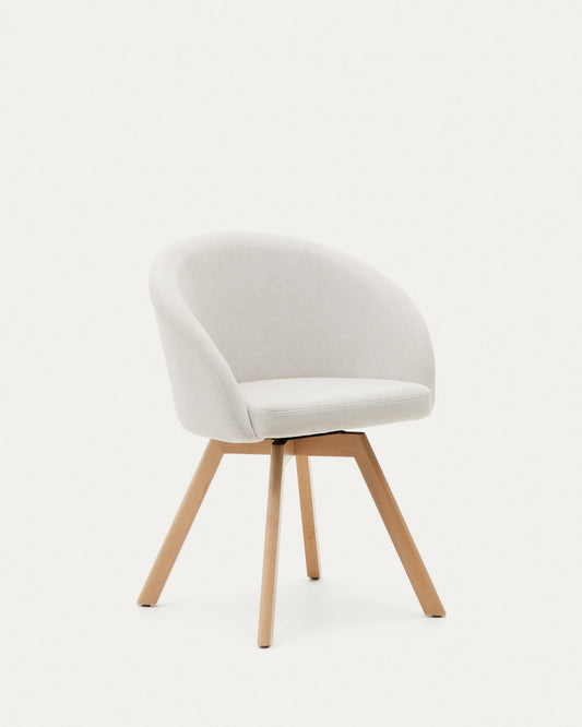 Marvin beige chenille swivel chair with solid beech wood legs in a natural finish FSC 100%