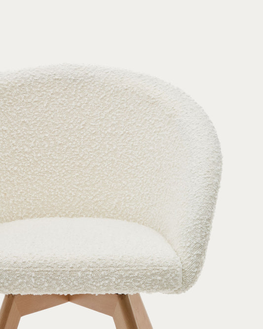 Marvin swivel chair in white bouclé with solid beech wood legs in a natural finish FSC 100%