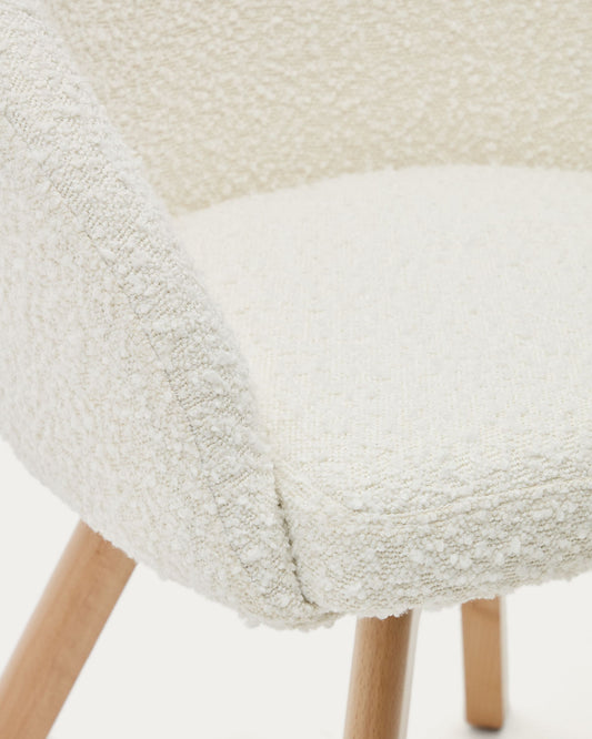 Marvin swivel chair in white bouclé with solid beech wood legs in a natural finish FSC 100%