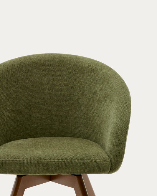 Marvin green chenille swivel chair with solid beech wood legs with a walnut finish FSC 100%