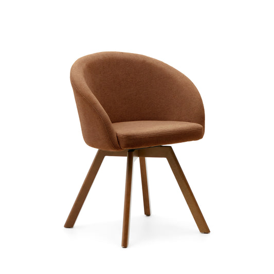 Marvin brown chenille swivel chair with solid beech wood legs with a walnut finish FSC 100%