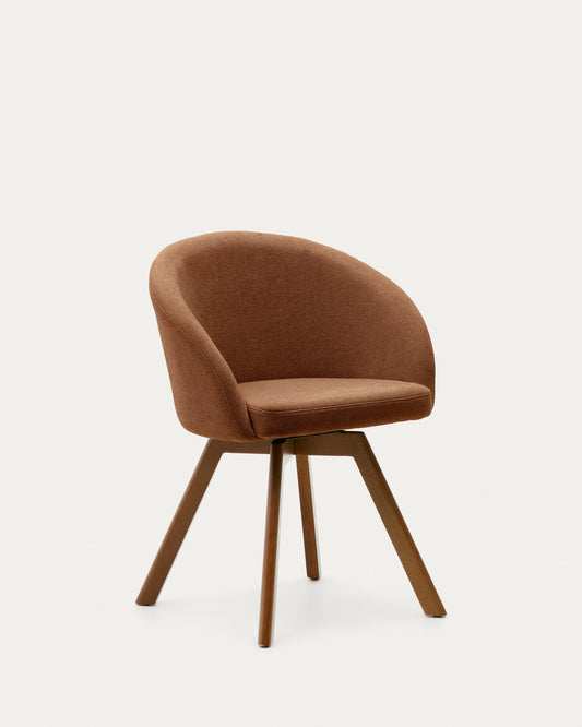 Marvin brown chenille swivel chair with solid beech wood legs with a walnut finish FSC 100%