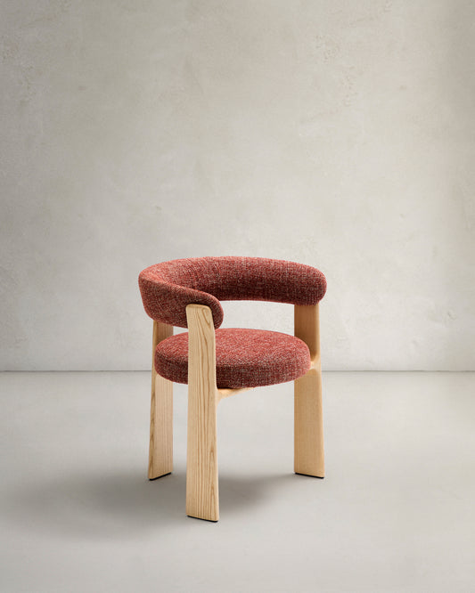 Granite 3-legged chair terracotta chenille and solid ash wood in a natural finish FSC 100%