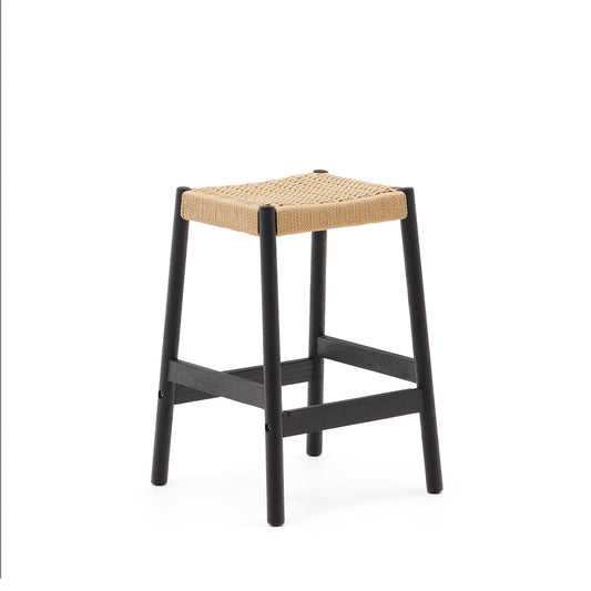 Yalia stool in solid oak wood in a black finish and rope cord, height 65 cm FSC 100%