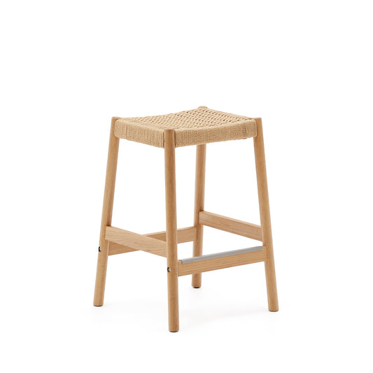 Yalia stool in solid oak wood in a natural finish and rope cord, height 65 cm FSC 100%