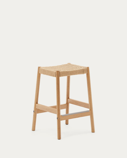 Yalia stool in solid oak wood in a natural finish and rope cord, height 65 cm FSC 100%