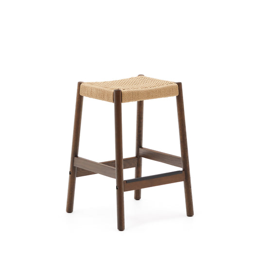 Yalia stool in solid oak wood in a walnut finish and rope cord, height 65 cm FSC 100%