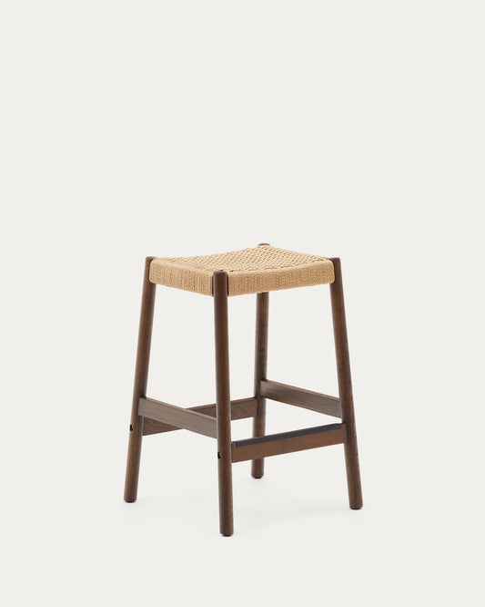 Yalia stool in solid oak wood in a walnut finish and rope cord, height 65 cm FSC 100%