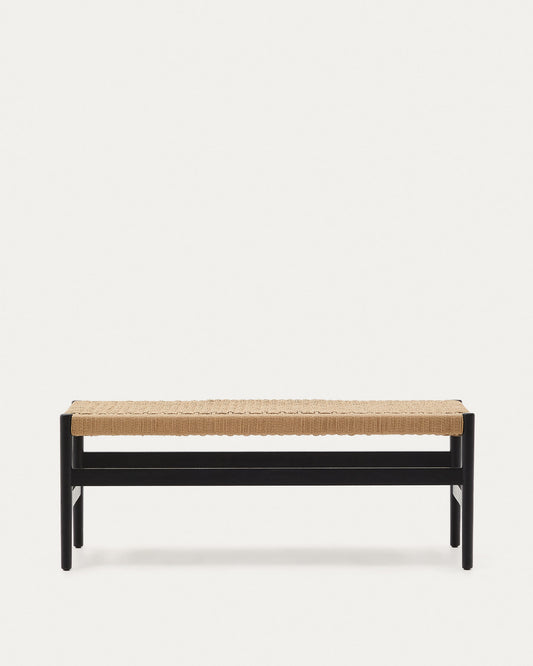 Zaide bench made of solid oak wood in a black finish and rope cord seat, 120 cm, FSC 100%