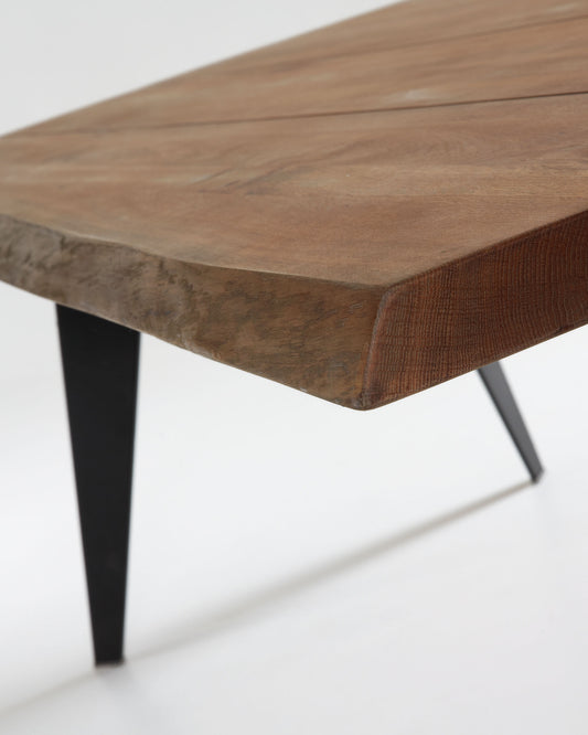 Koda oak veneer table with a distressed finish and black steel legs, 180 x 100 cm