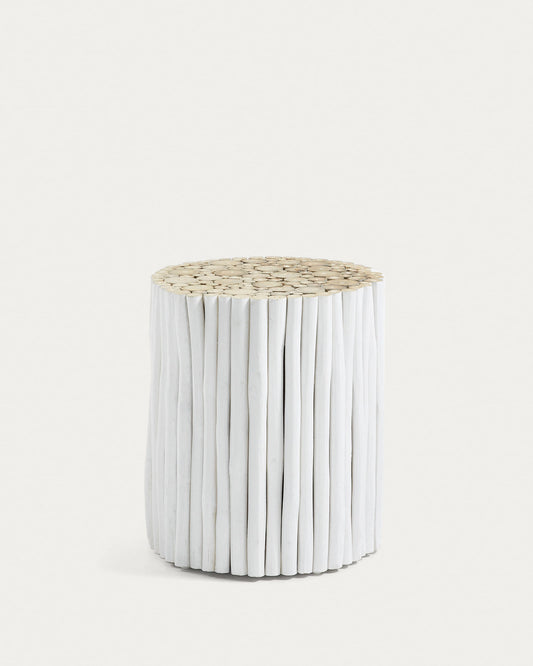 Filip solid teak with white finish side table, Ø 35 cm