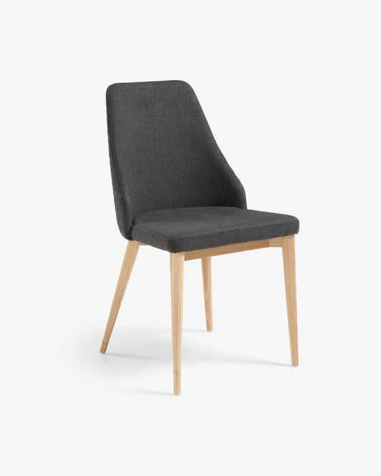 Rosie dark grey chair with solid ash legs with natural finish