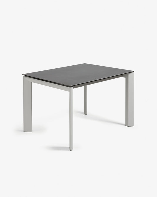 Axis porcelain extendable table in Volcano Rock finish with grey steel legs 120 (180) cm