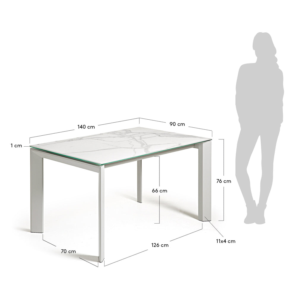 Axis porcelain extendable table in White Kalos finish with grey legs 140 (200) cm