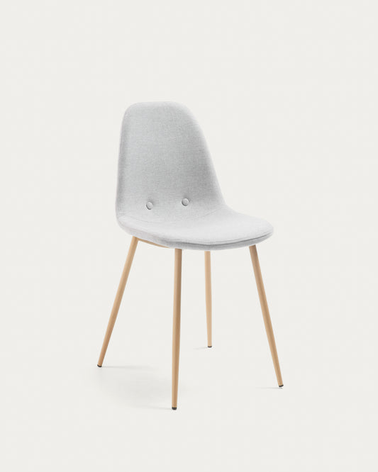 Yaren light grey chair with wood-effect steel legs