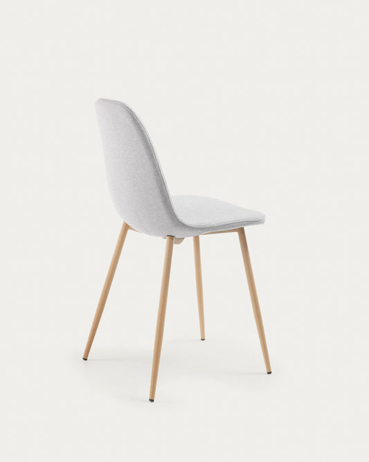 Yaren light grey chair with wood-effect steel legs