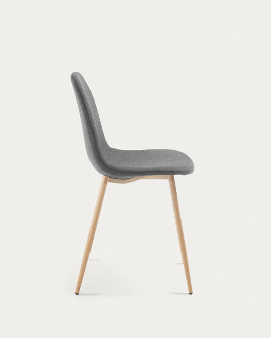 Yaren dark grey chair with wood-effect steel legs