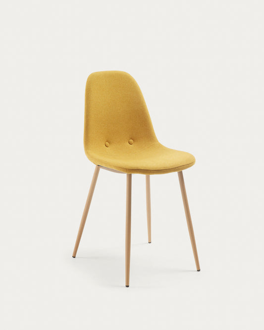 Yaren mustard chair with wood-effect steel legs