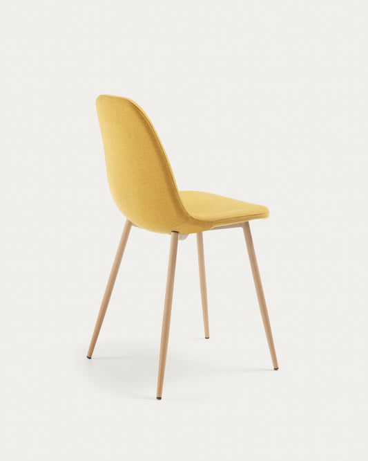 Yaren mustard chair with wood-effect steel legs