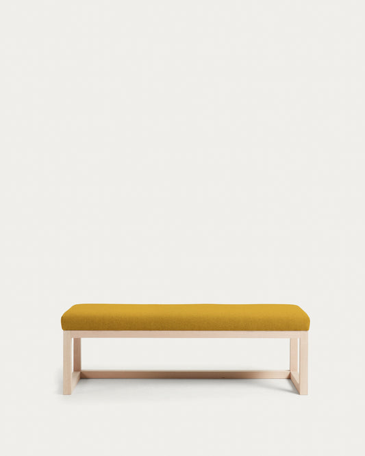 Loya solid beech wood bench in mustard, 128 cm