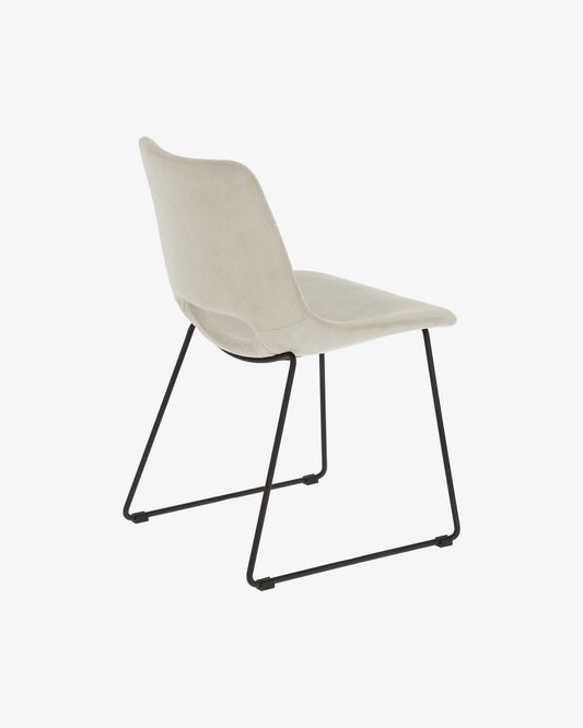 Zahara beige corduroy chair with steel legs with black finish