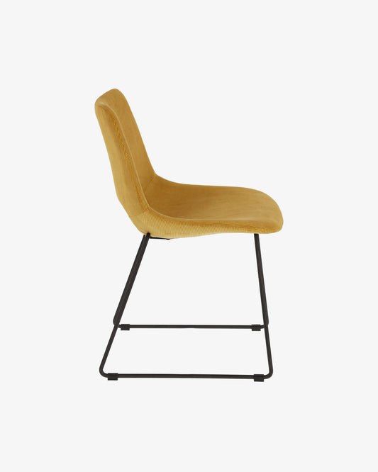 Zahara mustard corduroy chair with steel legs with black finish