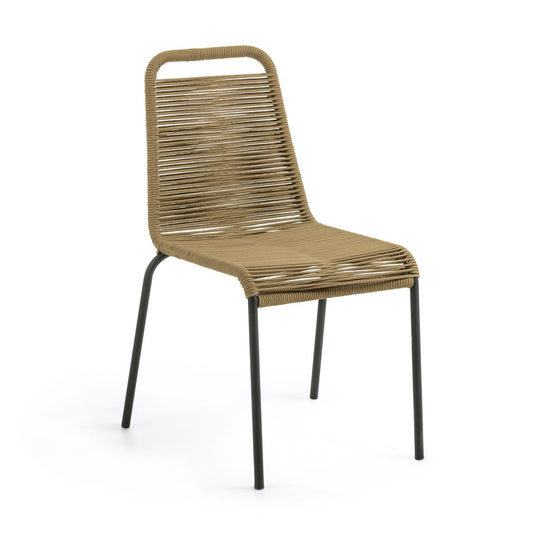 Lambton stackable chair in brown rope and steel with black finish