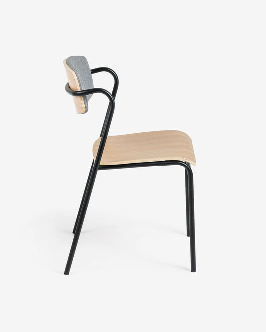 Zaha light grey chair in oak veneer and steel with black finish