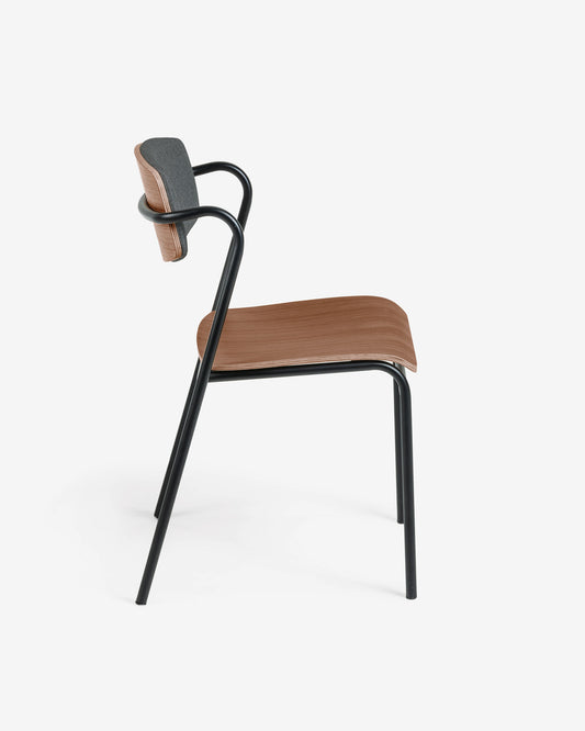 Zaha dark grey chair in walnut veneer and steel with black finish