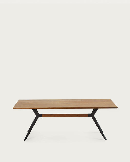 Amethyst oak veneer table with a distressed finish and black steel legs, 160 x 90 cm