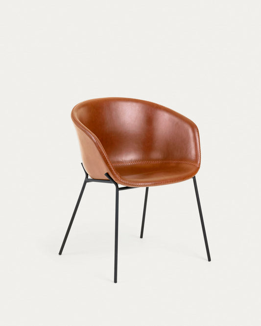 Synthetic leather Yvette brown chair with steel legs in a black finish