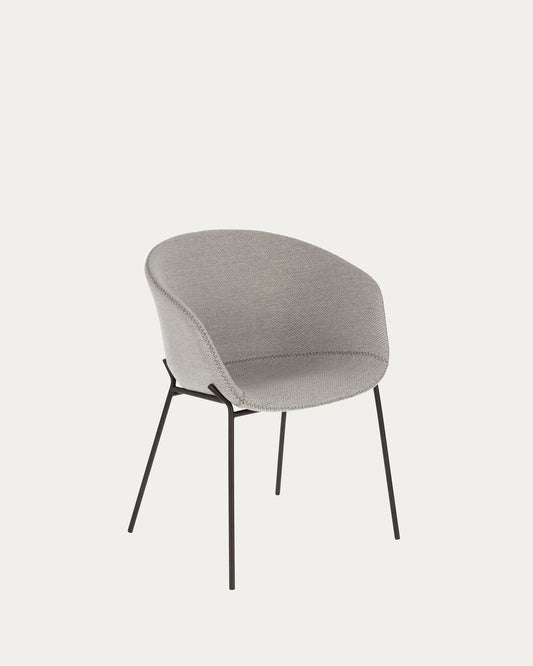 Light grey Yvette armchair with steel legs in a black finish