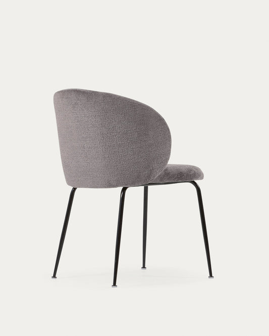 Minna chenille chair in grey with steel legs in a black finish