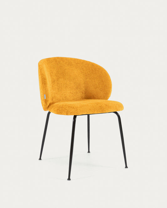 Mustard chenille Minna chair with steel legs with black finish