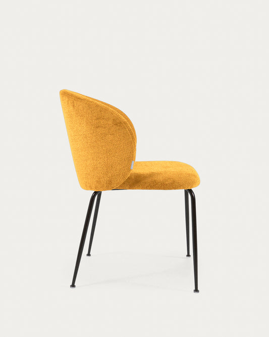 Mustard chenille Minna chair with steel legs with black finish