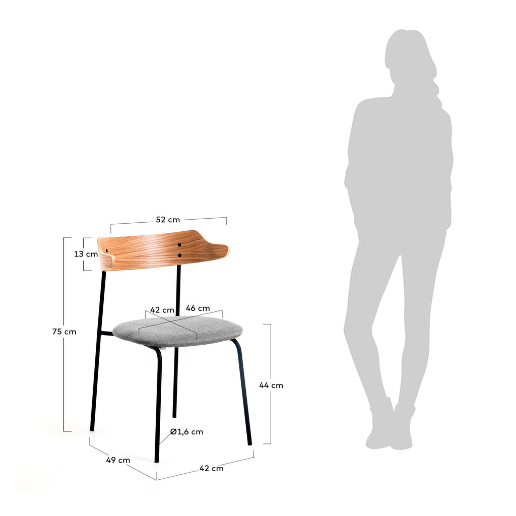 Olympia stackable chair in oak veneer and steel with black finish