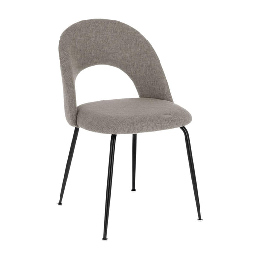 Mahalia dining chair in light grey with steel legs, with a black painted finish.