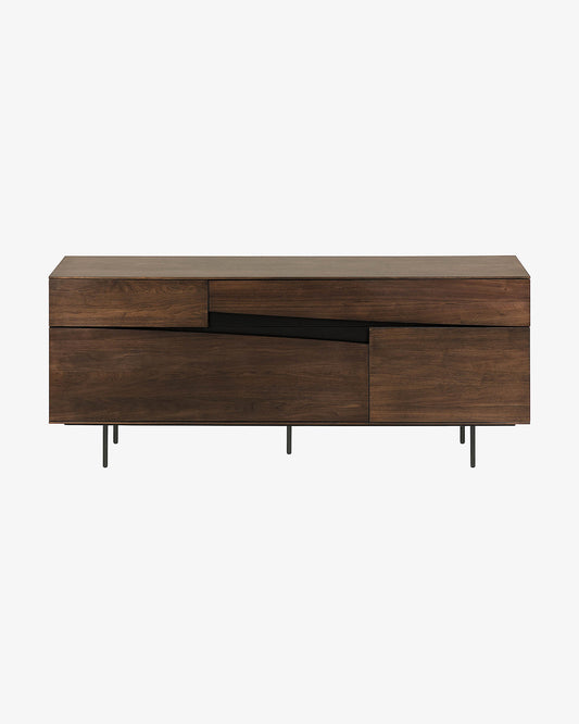 Cutt American walnut veneer sideboard w/ 2 doors, 2 drawers & black steel, 180 x 73 cm