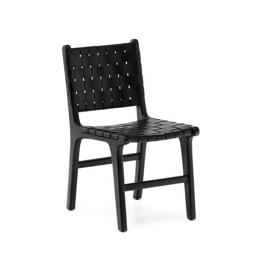 Calixta chair in leather and solid mahogany wood with black finish