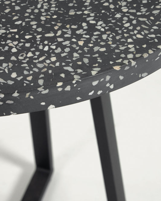 Tella round terrazzo table in black with steel legs, Ø 70 cm