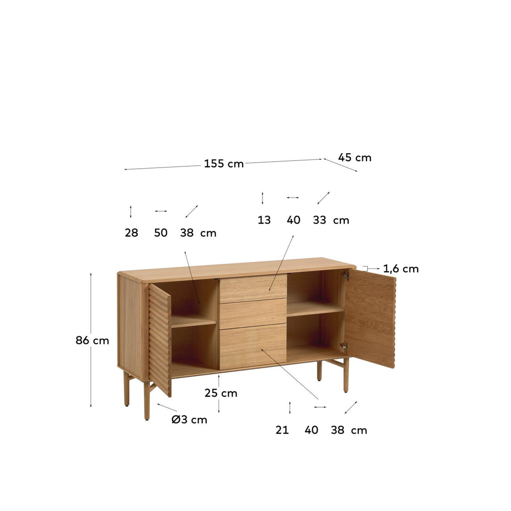 Lenon oak wood and veneer sideboard with 2 doors & 3 drawers, 155 x 86 cm FSC MIX Credit