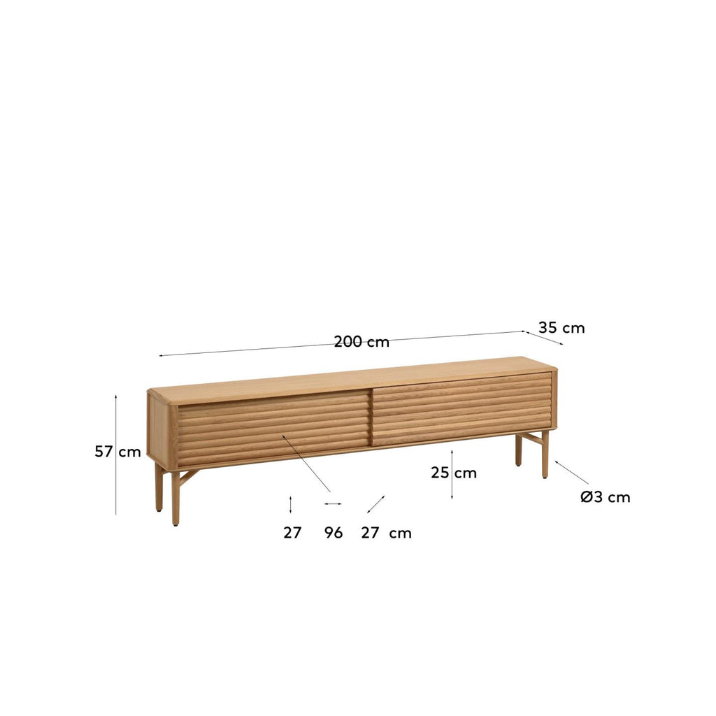 Lenon 2 door solid wood and oak veneer TV stand, 200 x 57 cm, FSC MIX Credit