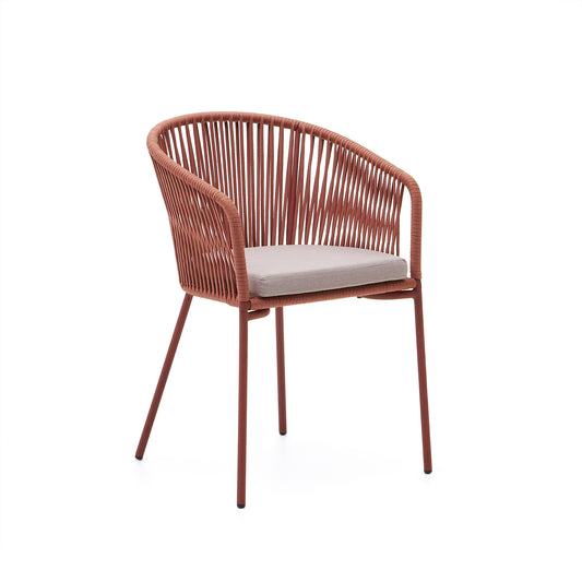 Yanet terracotta rope chair with galvanised steel legs