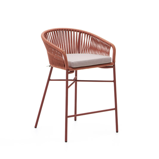 Yanet stool made from terracotta cord and galvanised steel, height 65 cm