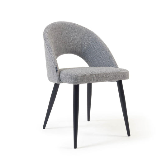 Grey Mael chair with steel legs with black finish