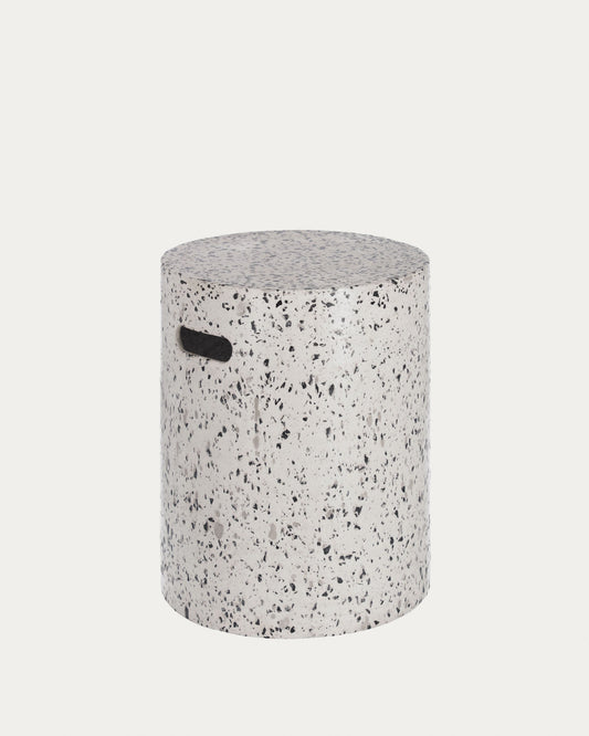 Jenell outdoor terrazzo footrest in white, Ø 35 cm